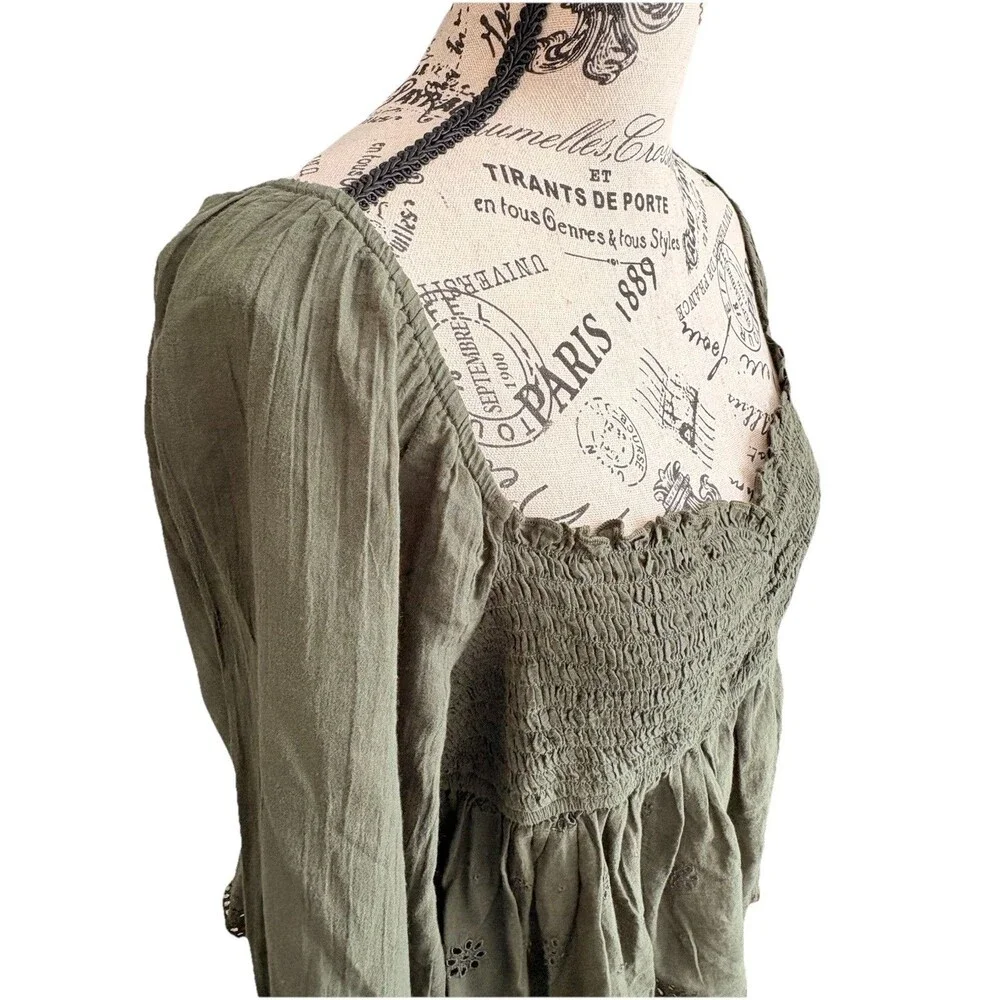 American Eagle Green Eyelet Long Sleeve Large Crop Top Fairycore Cottagecore